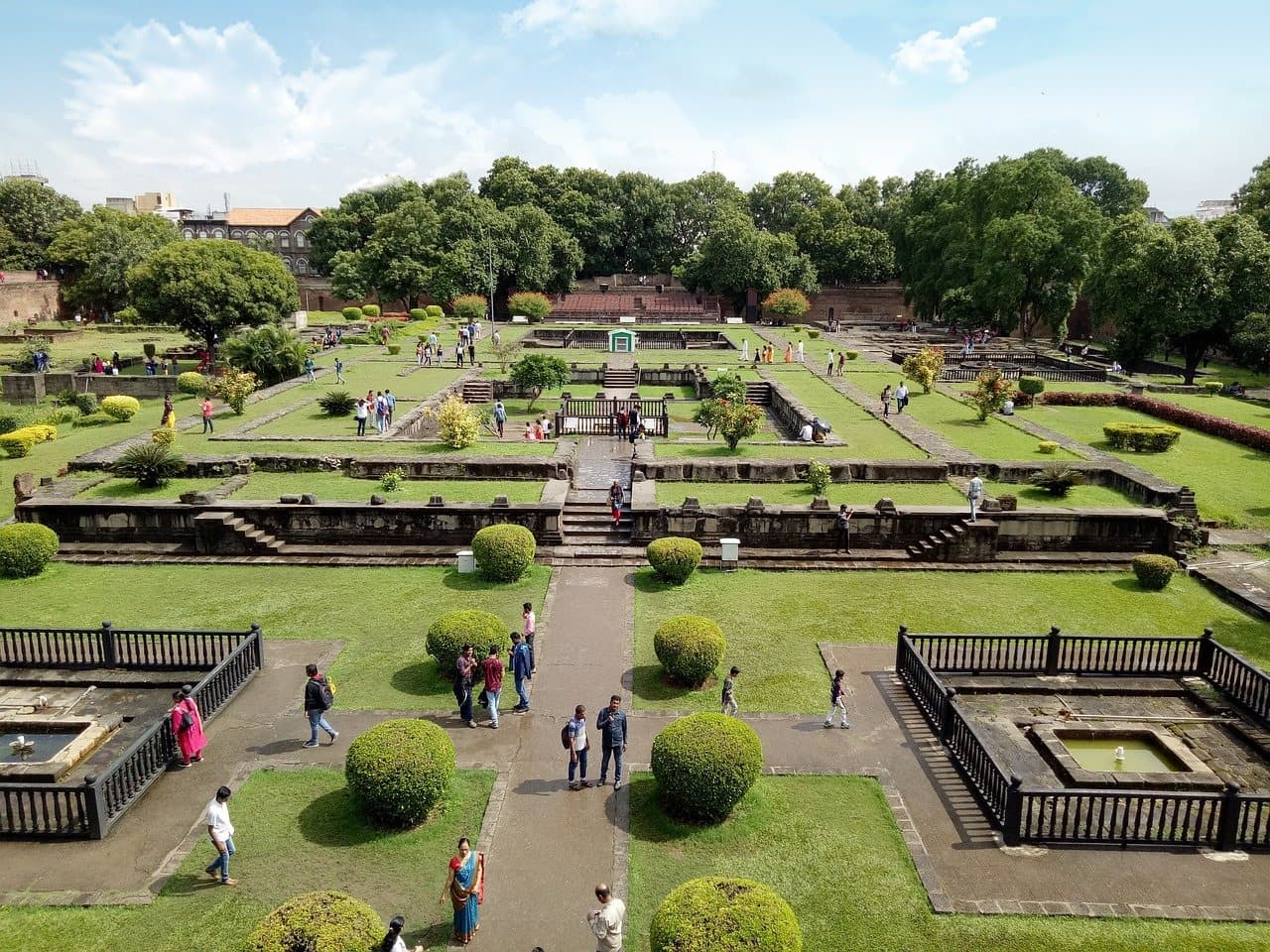 Gardens and old foundations inside Shaniwar Wada, Pune