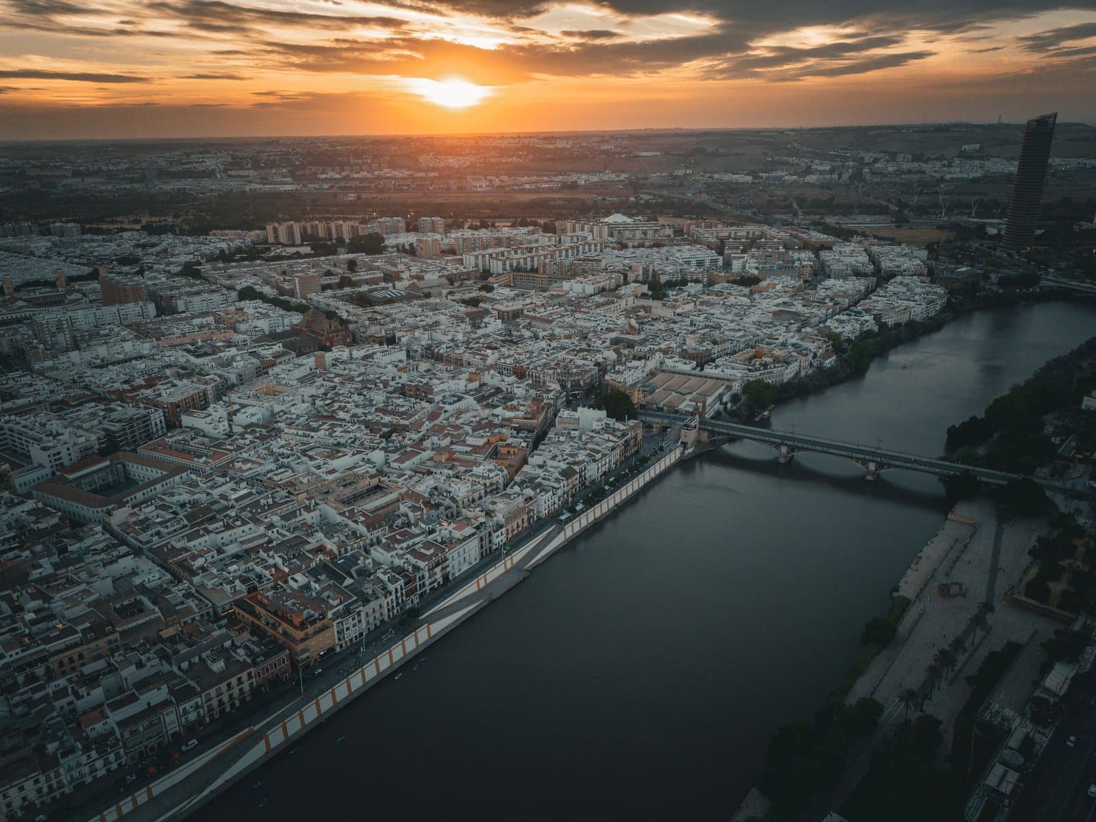 Seville from the air at sunset