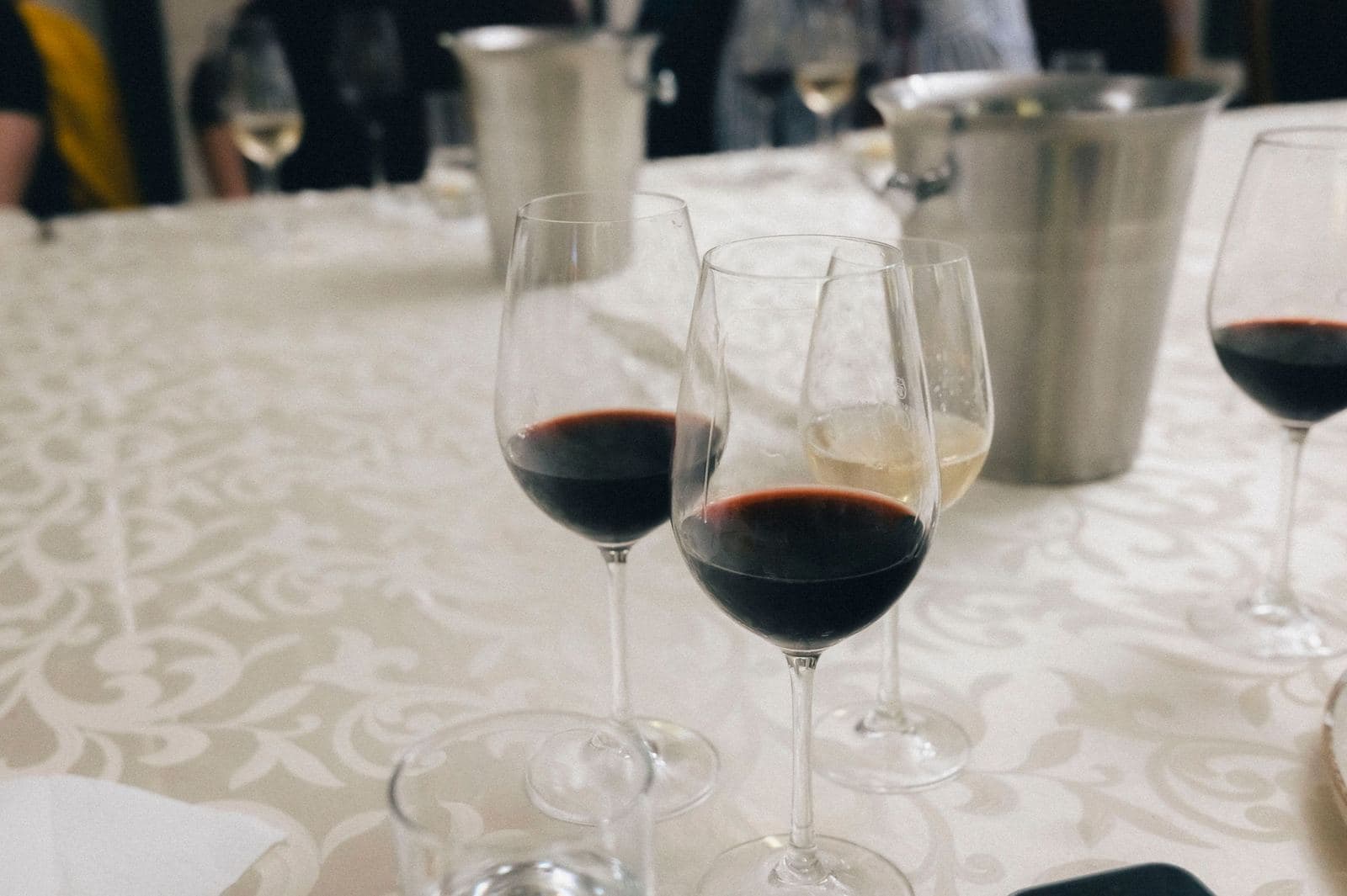 Wine glasses set for a tasting