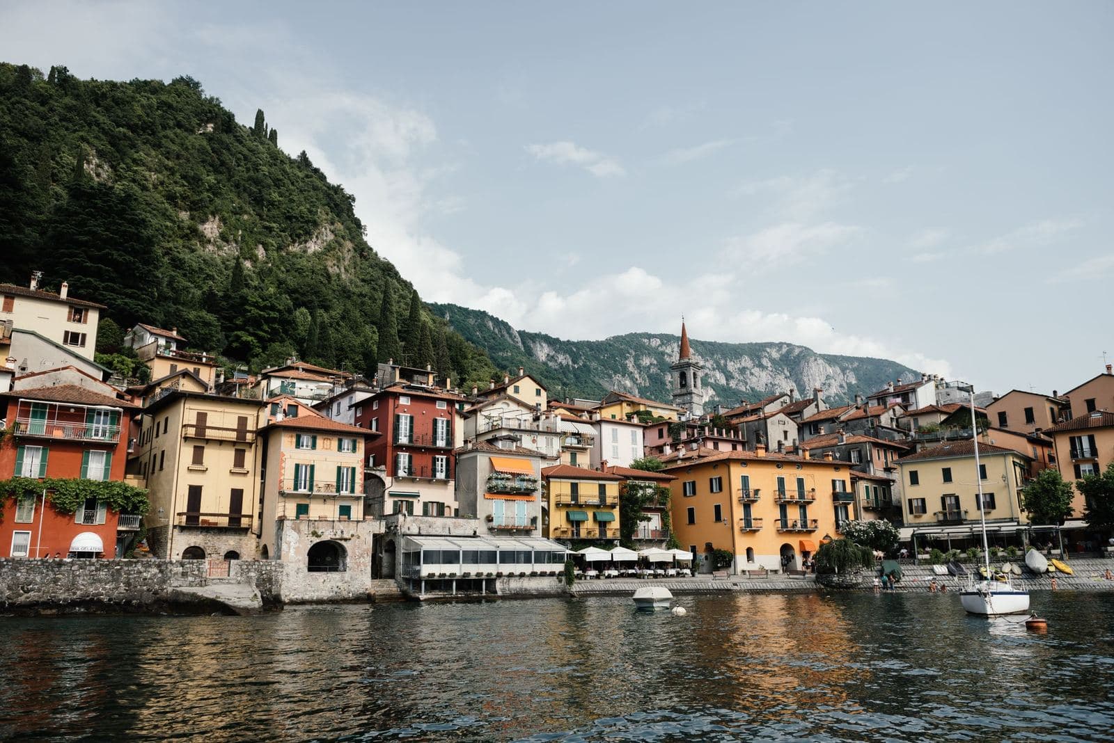 Coloured houses on the Varenna waterfront, Lake Como