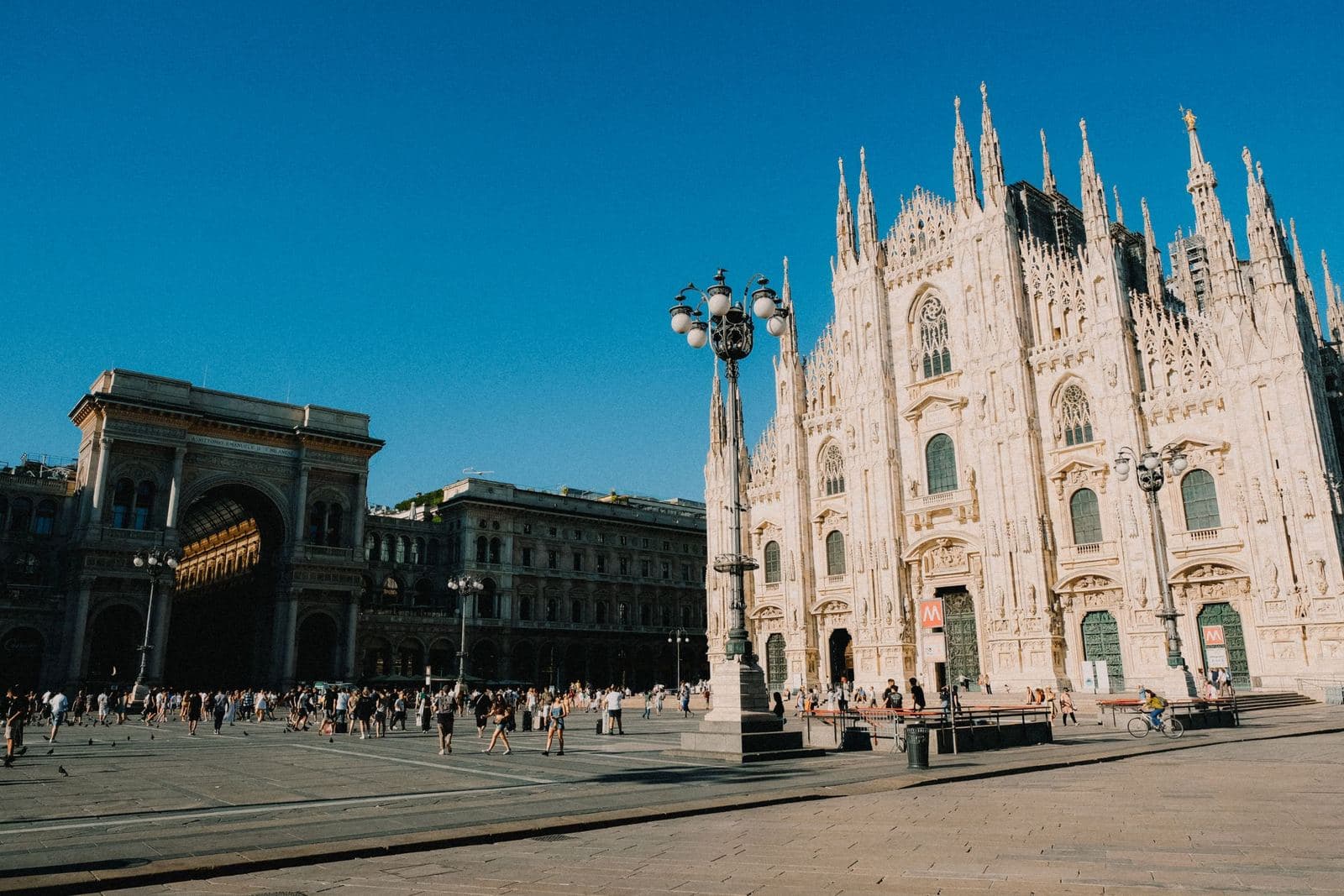Milan Cathedral façade on Piazza del Duomo on a sunny day