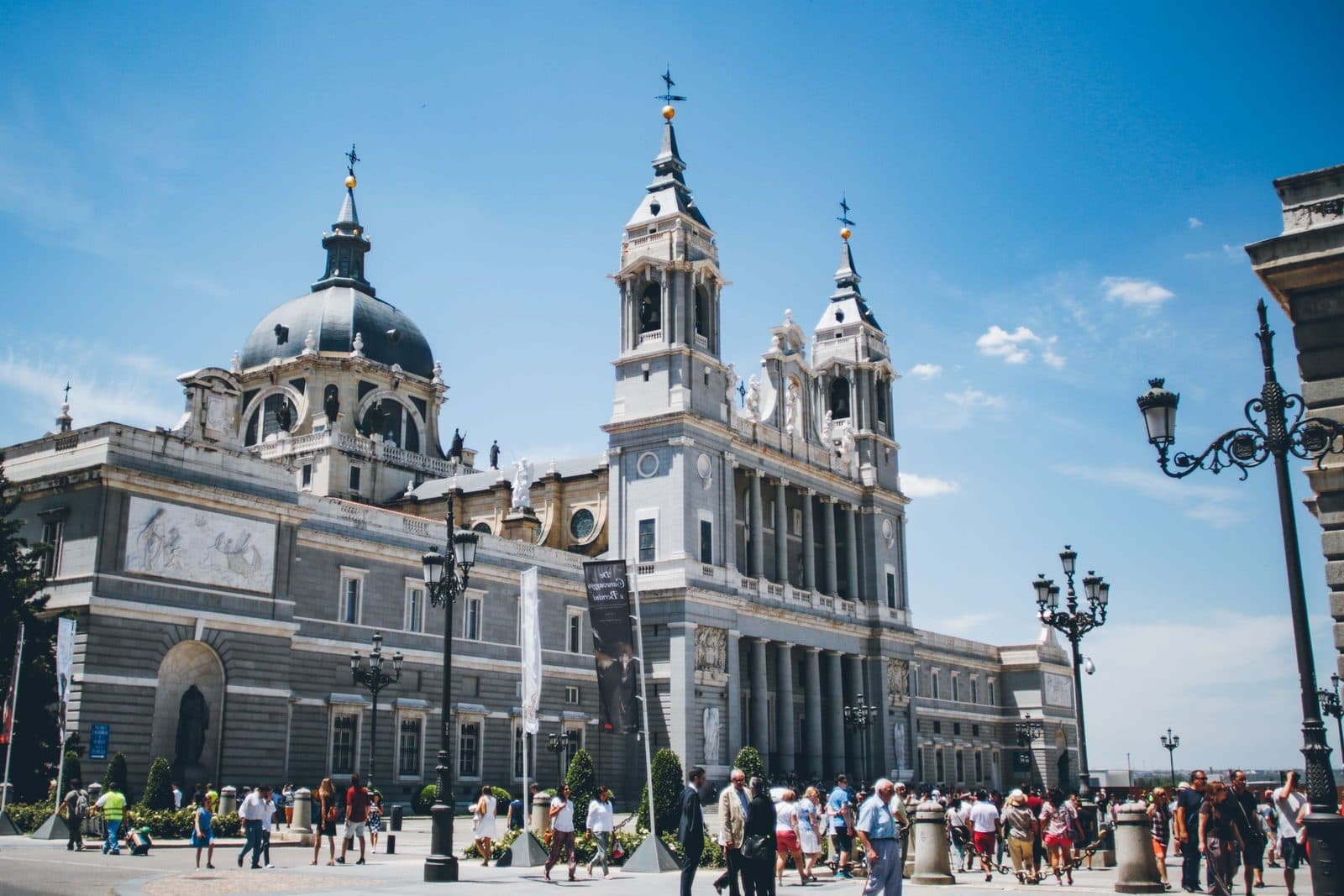 Almudena Cathedral beside the Royal Palace on a bright summer day