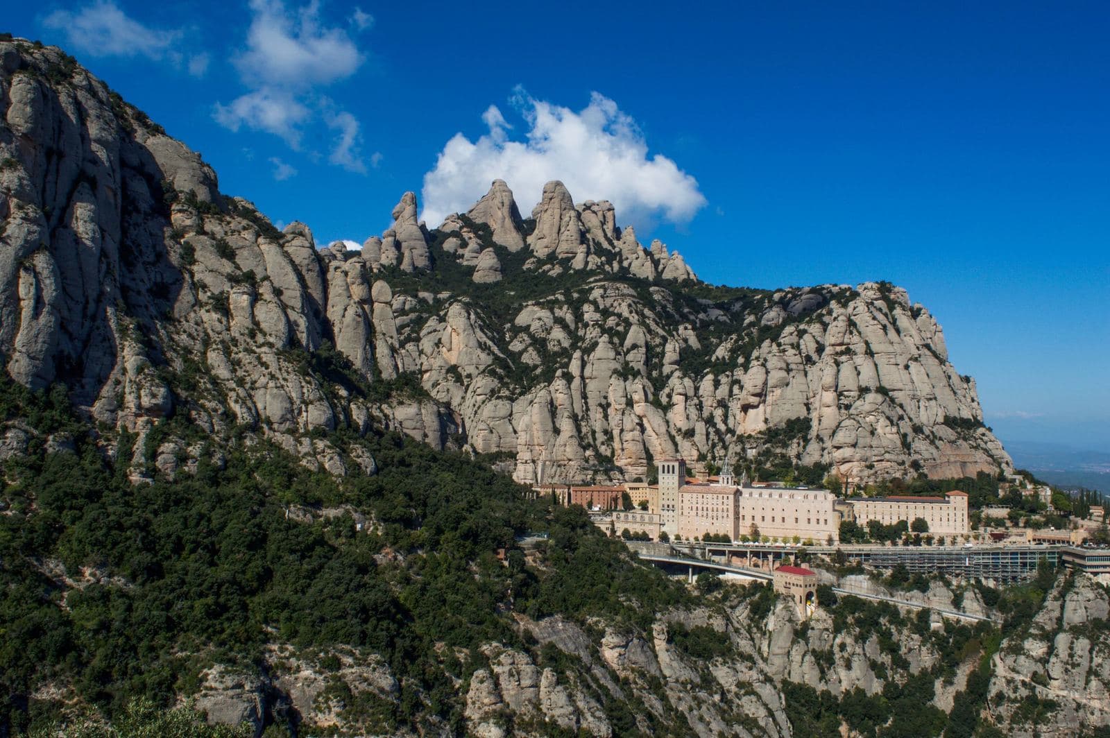 Montserrat mountain and monastery above the Catalan countryside