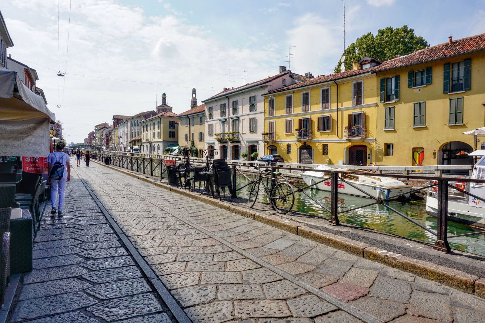 Canal-side street of historic houses in Milan's Navigli