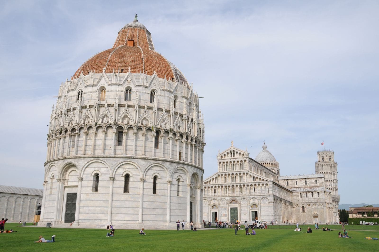 Piazza dei Miracoli with the Baptistery and the Leaning Tower