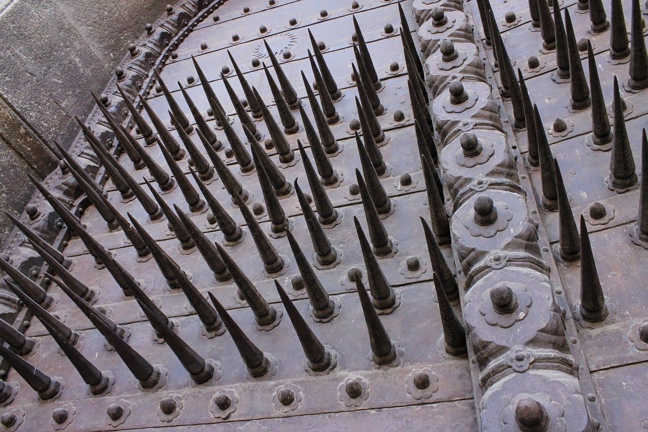 Iron spikes on the great doors of Shaniwar Wada