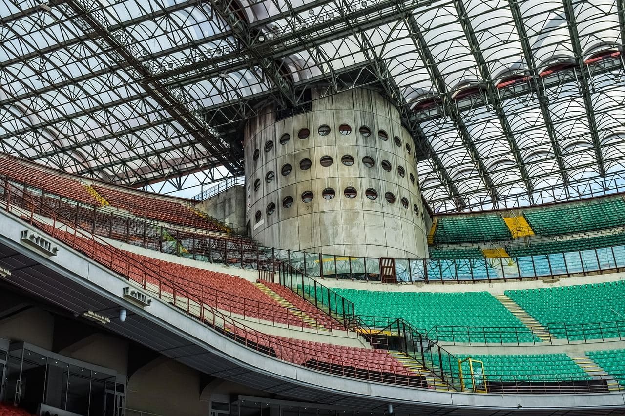 Stands and roof inside San Siro stadium
