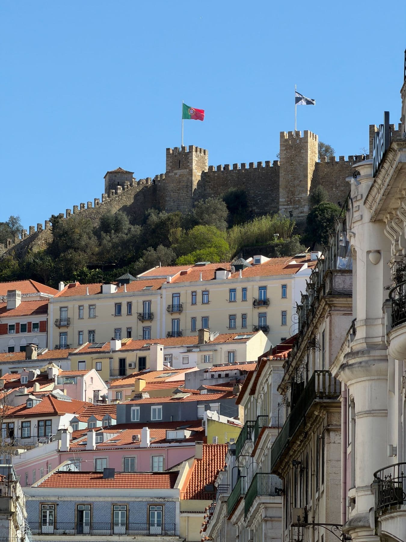 São Jorge Castle's walls above the rooftops of Lisbon