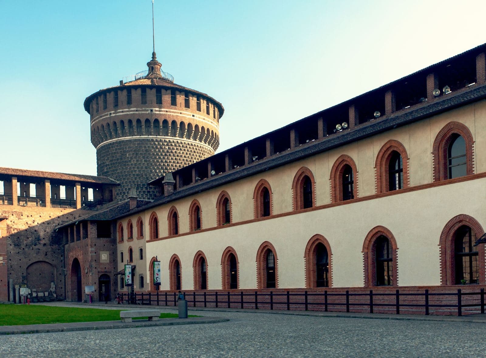 Round tower and courtyard of Castello Sforzesco