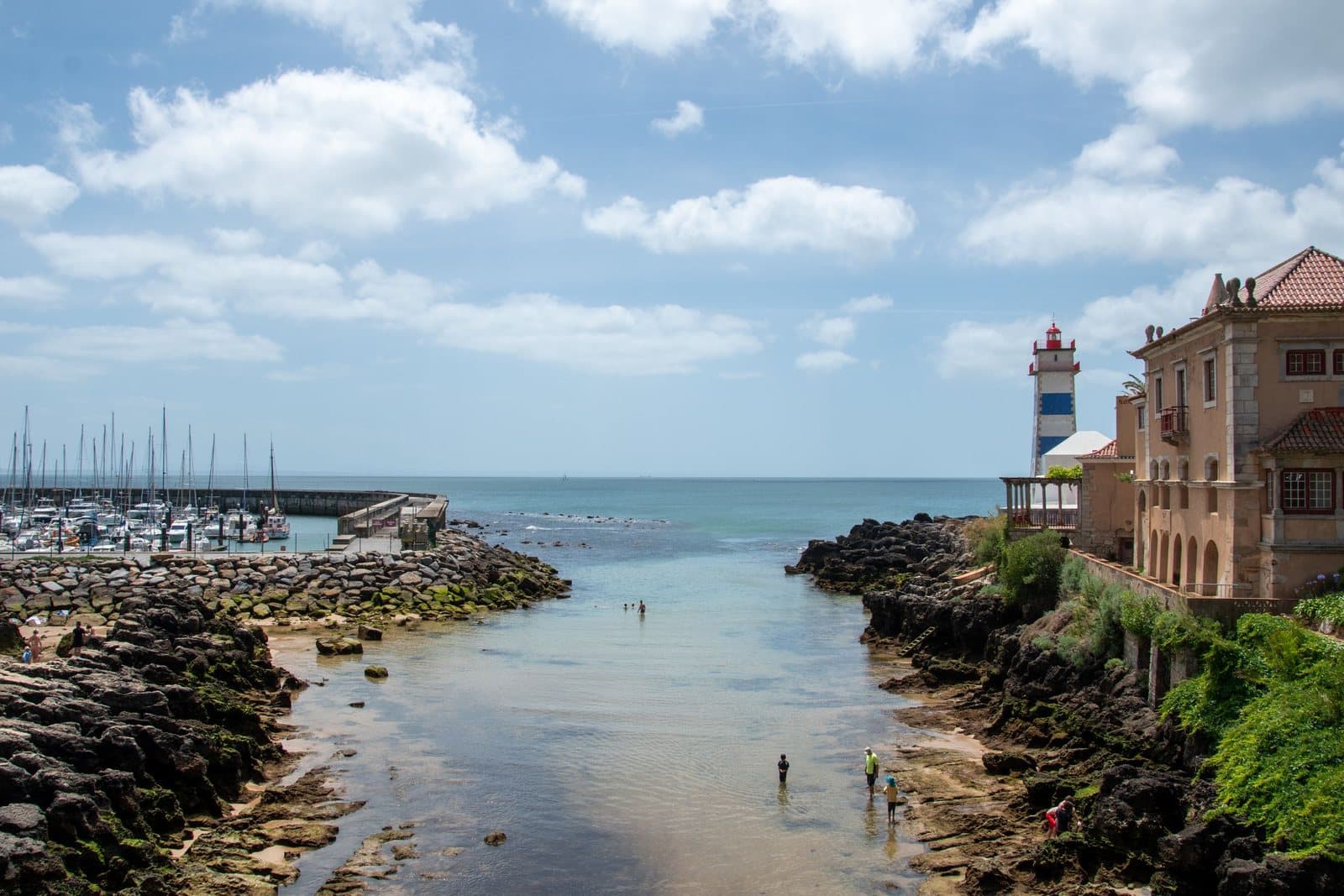 The Cascais waterfront, with its lighthouse beyond