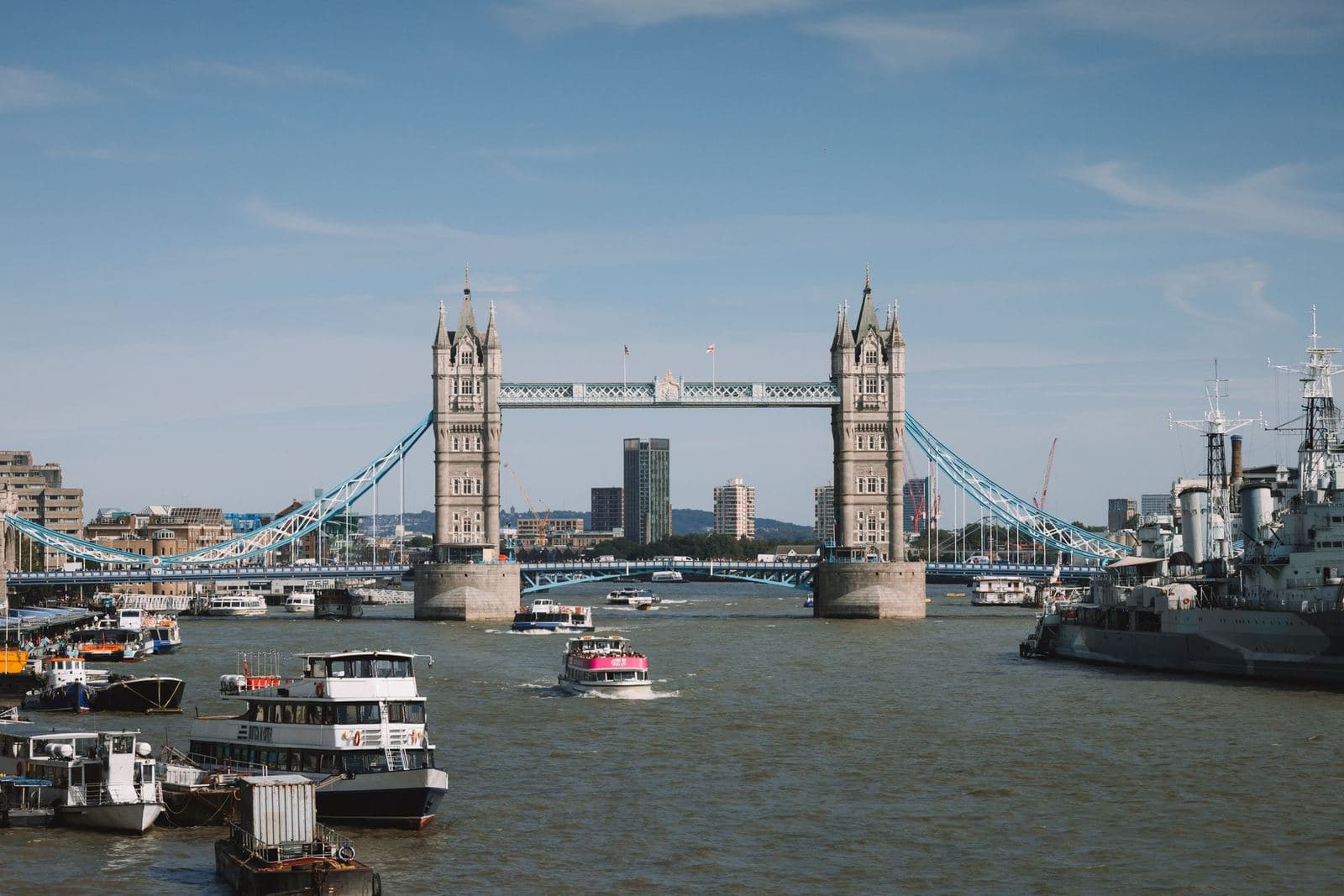 Tower Bridge and boats on the River Thames