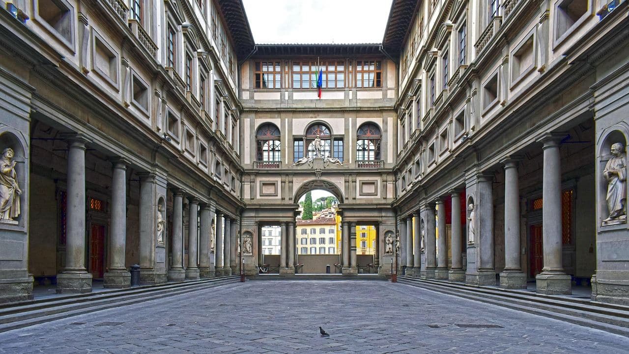 Colonnaded courtyard of the Uffizi Gallery in Florence