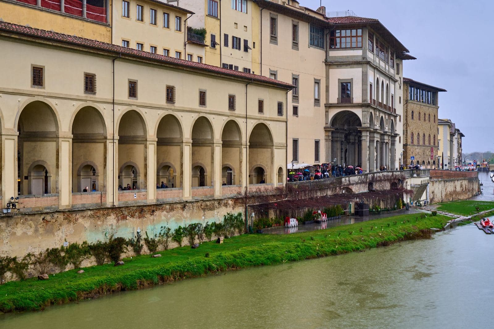 Uffizi Gallery and its riverside arcade along the Arno