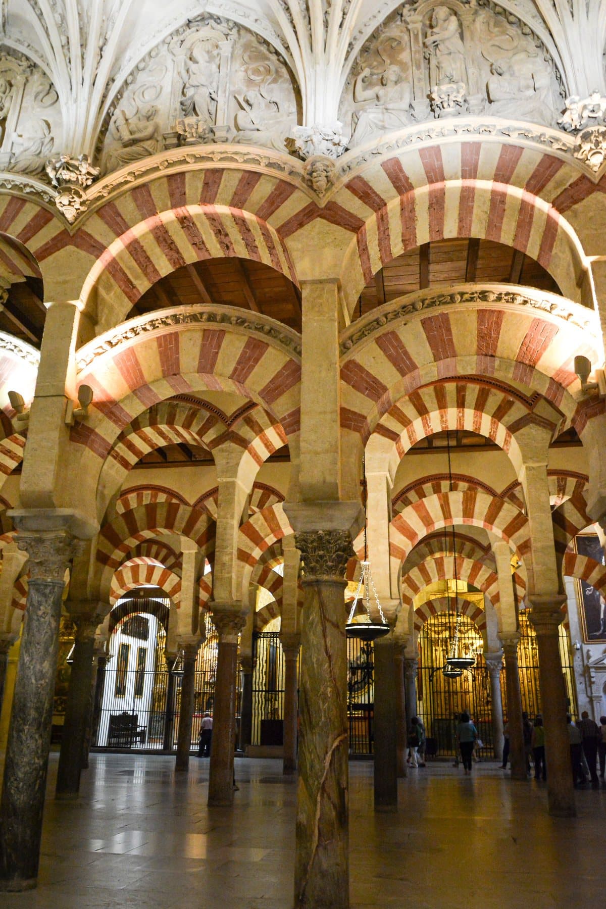 The forest of red-and-white arches inside the Mosque-Cathedral of Córdoba
