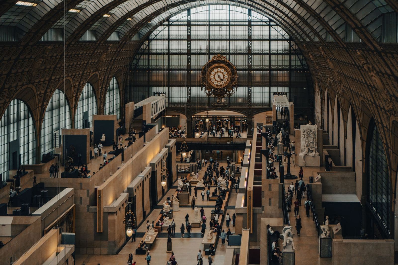 Main nave of the Musée d'Orsay seen from above, with the great clock at the far end
